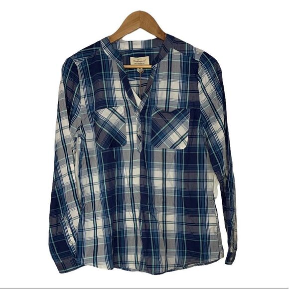 Blue Flannel Half Button-Up Top - Picture 5 of 5